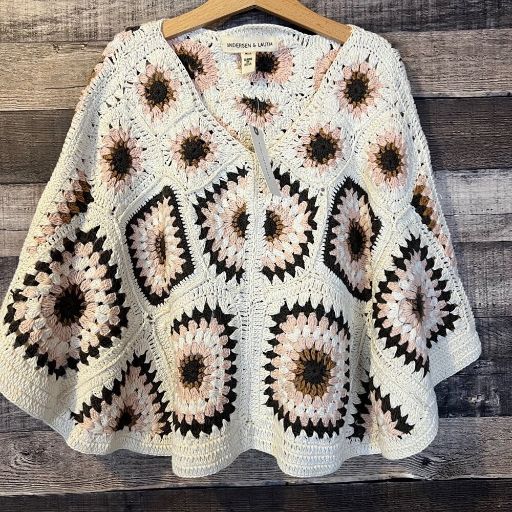 NWT Anthropologie Andersen & Lauth Girls Amber Crochet Granny Square Poncho